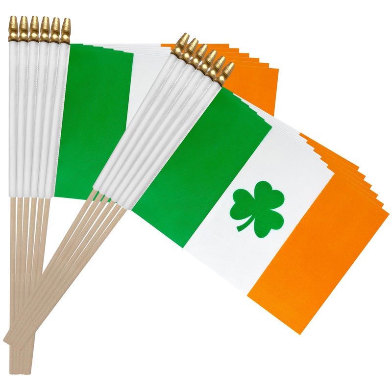 TSMD Ireland Irish Shamrock Stick Flag Saint Patrick's Day Clover Small Mini Hand Held Flags,5x8 Inch,12 Pack - Image 5