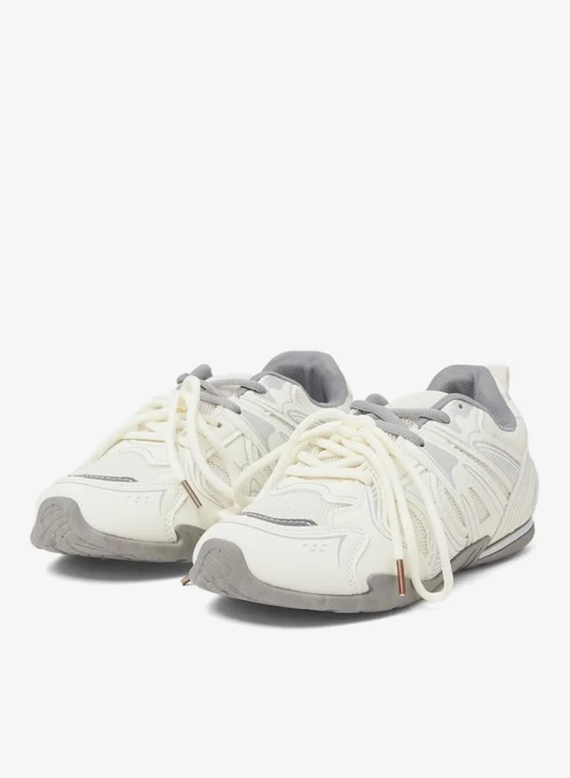 Styli  White Contrast Sole Lace Up Sneakers with Pull Tab for Women | Best Price UAE