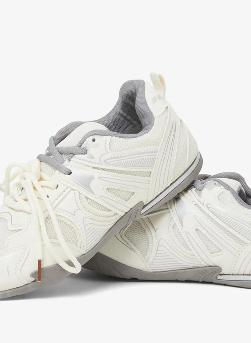 Styli  White Contrast Sole Lace Up Sneakers with Pull Tab for Women | Best Price UAE