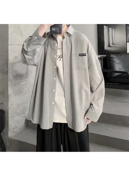 Generic - Japanese Style Long Sleeve Casual Shirt For Men Loose Fit Trendy Brand Versatile Cardigan Jacket Spring Autumn Season 8017 Green - Image 1