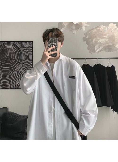 Generic - Japanese Style Long Sleeve Casual Shirt For Men Loose Fit Trendy Brand Versatile Cardigan Jacket Spring Autumn Season 8017 Green - Image 1