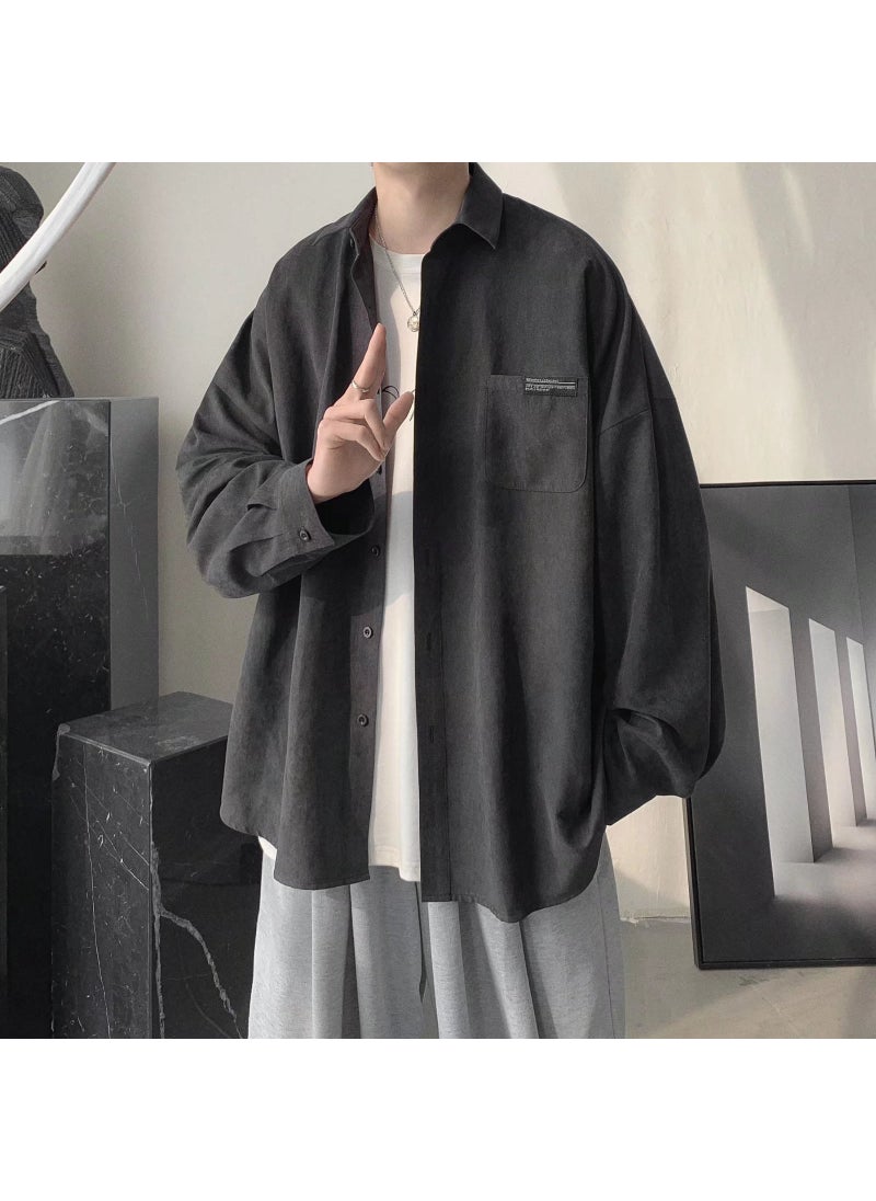 Generic - Japanese Style Long Sleeve Casual Shirt For Men Loose Fit Trendy Brand Versatile Cardigan Jacket Spring Autumn Season 8017 Green - Image 1