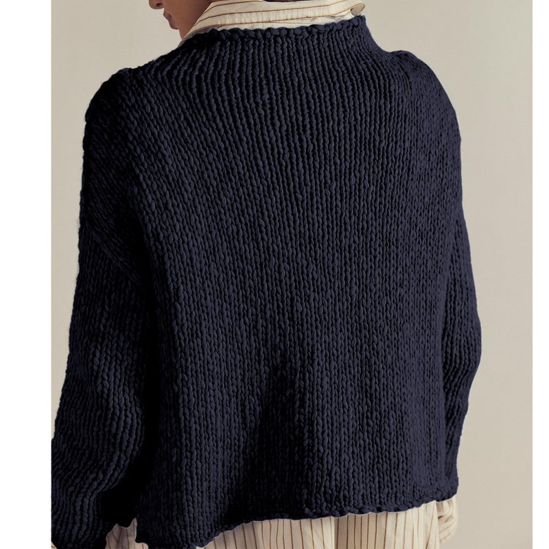 Songling Womens Sweater Oversized Roll Neck Cotton Long Sleeve Casual Soft Chunky Sweaters Crochet Knit Pullover Tops(Navy,S) - Image 5
