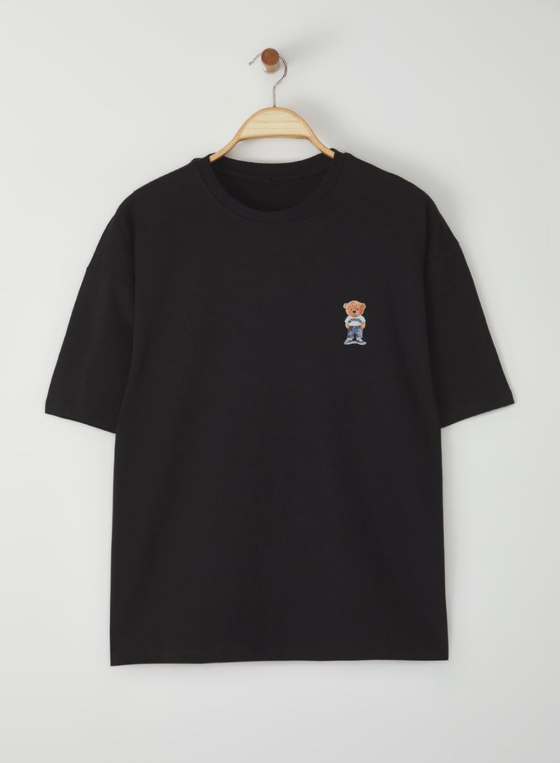 trendyol Black Unisex Oversize/Wide Cut Teddy Bear Printed 100% Cotton T-Shirt Tmnss25Ts00161 - Image 4