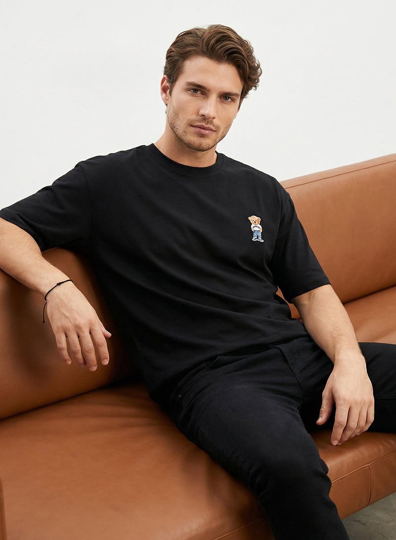 trendyol Black Unisex Oversize/Wide Cut Teddy Bear Printed 100% Cotton T-Shirt Tmnss25Ts00161 - Image 2