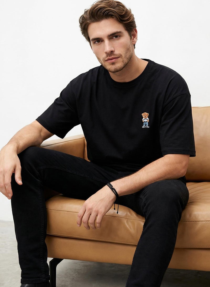 trendyol Black Unisex Oversize/Wide Cut Teddy Bear Printed 100% Cotton T-Shirt Tmnss25Ts00161 - Image 1