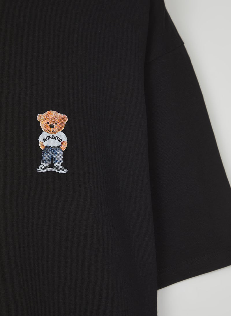 trendyol Black Unisex Oversize/Wide Cut Teddy Bear Printed 100% Cotton T-Shirt Tmnss25Ts00161 - Image 5
