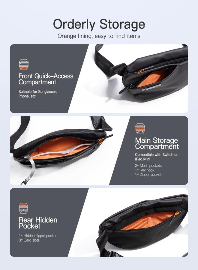 إناتيك حقيبة Inateck Sling Bag X-Lite، حقيبة كتف خفيفة الوزن تُحمل على الكتف أو الصدر أو الخصر، مزودة بحزام قابل للتعديل السريع، حقيبة خصر مقاومة للماء للرجال والنساء، مناسبة للسفر والاستخدام اليومي وركوب الدراجات والمشي لمسافات طويلة، لون أسود، طول - Image 4