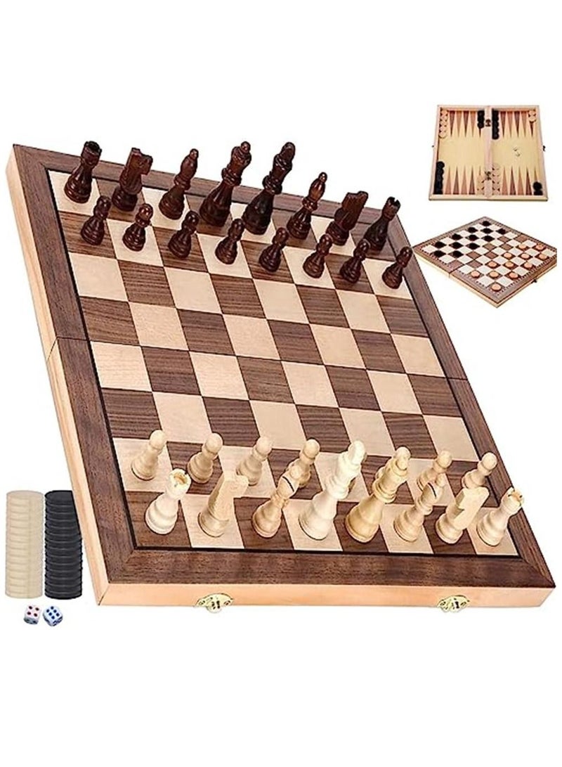 مجموعة الشطرنج الخشبية 15 × 15 بوصة ، ألعاب رقعة الشطرنج 3 في 1 مع لوح شطرنج قابل للطي ، شطرنج وداما ، لعبة الطاولة ، ألعاب تيك تاك تو ، مجموعات ألعاب لوح شطرنج قابلة للطي للبالغين والأطفال - Image 1