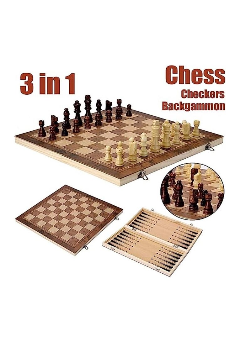 مجموعة الشطرنج الخشبية 15 × 15 بوصة ، ألعاب رقعة الشطرنج 3 في 1 مع لوح شطرنج قابل للطي ، شطرنج وداما ، لعبة الطاولة ، ألعاب تيك تاك تو ، مجموعات ألعاب لوح شطرنج قابلة للطي للبالغين والأطفال - Image 2