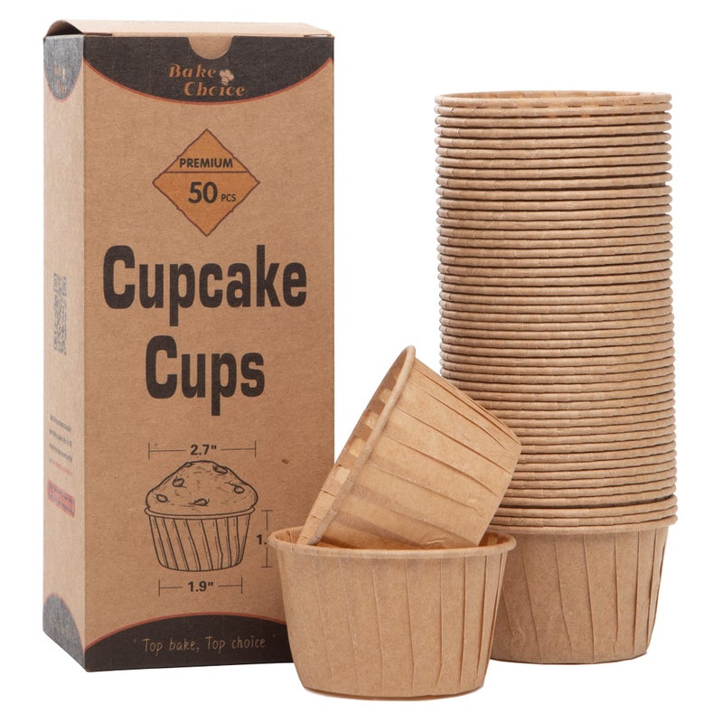 Bake Choice 50pcs Natural Cupcake Baking Cups, Heavy Duty Parchment Paper Cupcake Liners 3.5oz for Muffin, Dessert. - Image 1