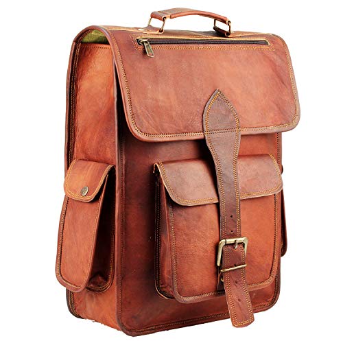 HULSH 16 Inch Genuine Leather Backpack for Women and Men - Retro Vintage Laptop Backpack - Image 1