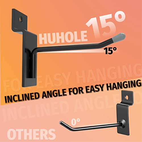 HUHOLE Black Slatwall Hooks, 2 Inch, 50PC, Stainless Steel, Powder-Coated, 20lb Max Load, Industrial Style, Wall Mount, Organizer for Tools, Cleaning Supplies, Retail Stores - Image 3