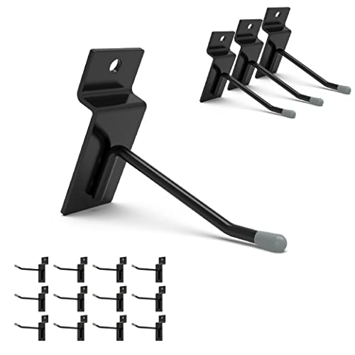 HUHOLE Black Slatwall Hooks, 2 Inch, 50PC, Stainless Steel, Powder-Coated, 20lb Max Load, Industrial Style, Wall Mount, Organizer for Tools, Cleaning Supplies, Retail Stores - Image 1