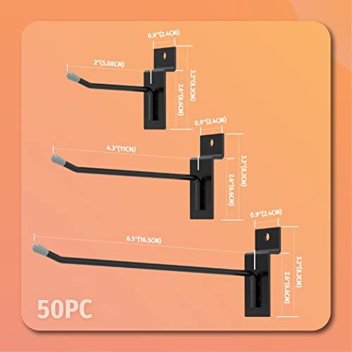 HUHOLE Black Slatwall Hooks, 2 Inch, 50PC, Stainless Steel, Powder-Coated, 20lb Max Load, Industrial Style, Wall Mount, Organizer for Tools, Cleaning Supplies, Retail Stores - Image 4