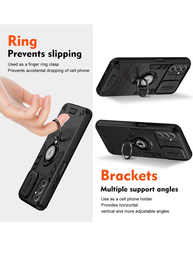 LiuShan Samsung Galaxy A55 5G Case with Sliding Camera Window, Armour Silicone TPU Bumper Phone Cover with Rotable Ring Kicktand,Shockproof Protective  Phone Case for Samsung A55 5G - Image 2