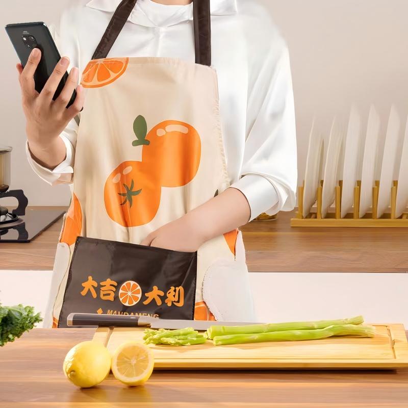 Hand-Wiping Design Kitchen Apron, Persimmon Pattern, Waterproof Stain-Resistant, Easy to Maintain - Image 3