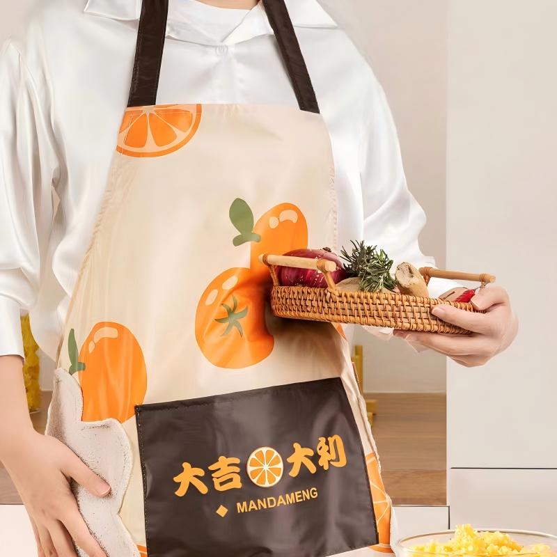 Hand-Wiping Design Kitchen Apron, Persimmon Pattern, Waterproof Stain-Resistant, Easy to Maintain - Image 2