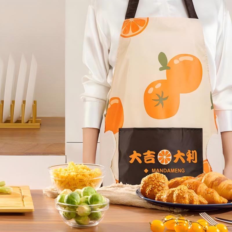 Hand-Wiping Design Kitchen Apron, Persimmon Pattern, Waterproof Stain-Resistant, Easy to Maintain - Image 4