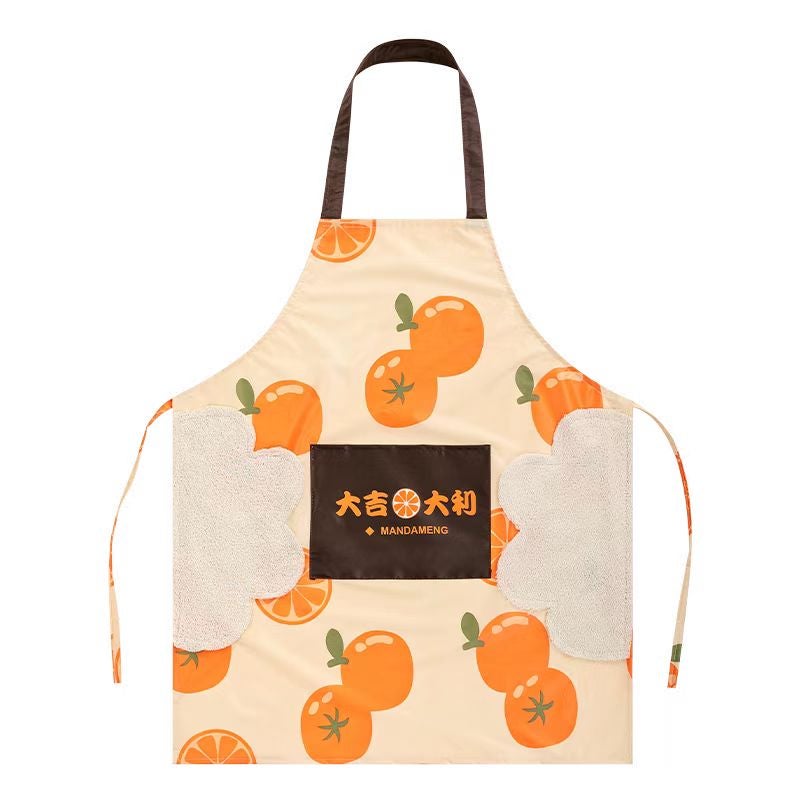 Hand-Wiping Design Kitchen Apron, Persimmon Pattern, Waterproof Stain-Resistant, Easy to Maintain - Image 1