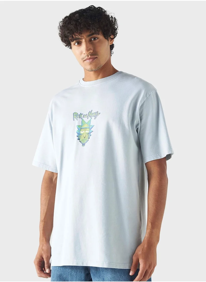 اس بي كاركترز Rick And Morty Print Crew Neck T-Shirt