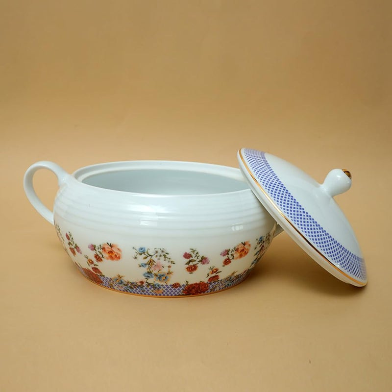 Soka Design Studio Sokka Victorian Romance Porcelain Casserole 2500 ml with 24K Gold Printed Design 1 Pcs 100 Pure Porcelain Vegan I Serving CasseroleTureen  - Image 2