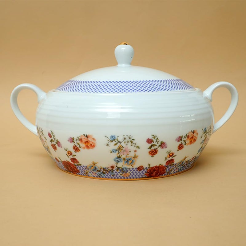 Soka Design Studio Sokka Victorian Romance Porcelain Casserole 2500 ml with 24K Gold Printed Design 1 Pcs 100 Pure Porcelain Vegan I Serving CasseroleTureen  - Image 1