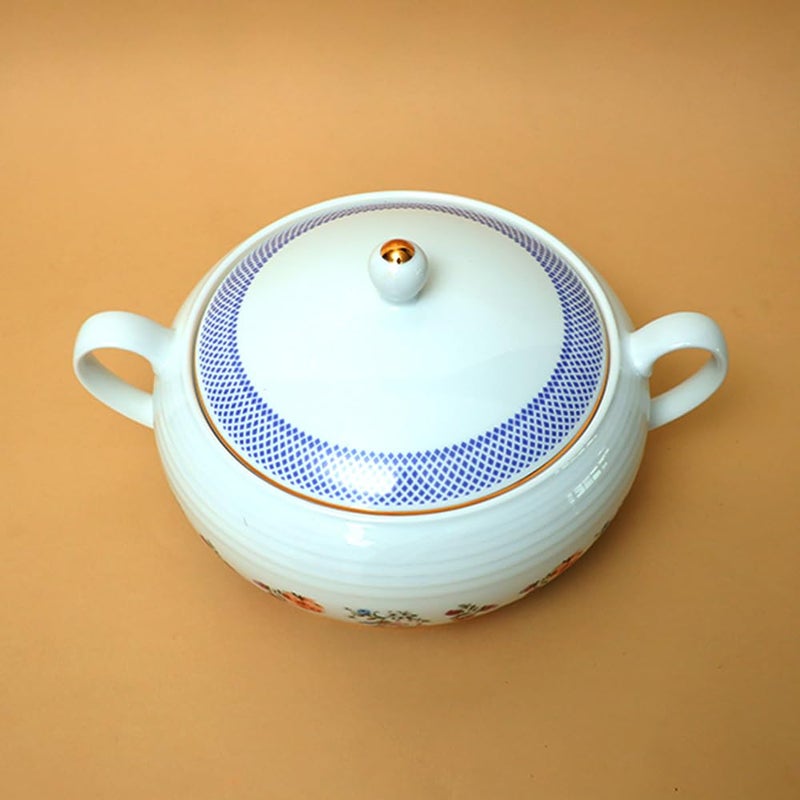 Soka Design Studio Sokka Victorian Romance Porcelain Casserole 2500 ml with 24K Gold Printed Design 1 Pcs 100 Pure Porcelain Vegan I Serving CasseroleTureen  - Image 3