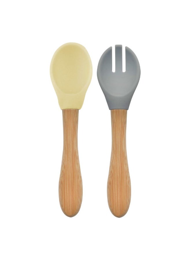 Minikoioi Dig In Spoon And Fork Set Mellow Yellow With Powder Grey - Image 1