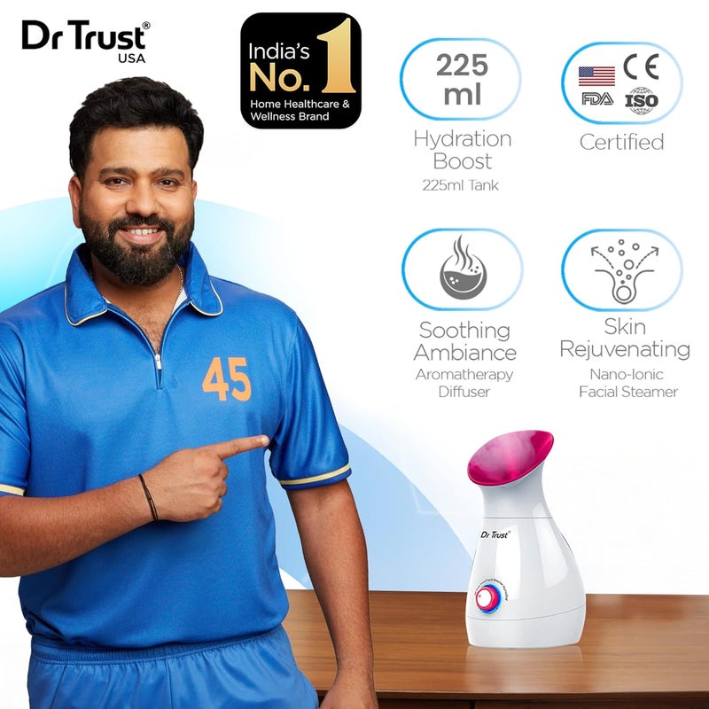 Dr Trust دكتور ترست الولايات المتحدة 3 في 1 بخار وجه نانو أيوني محمول، تخفيف البرد والسعال، مرطب بخاري (وردي وأبيض) - Image 2