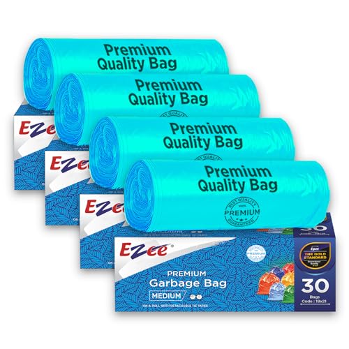 Ezee Blue Garbage Bags Medium 120 Pcs | 30 Pcs x Pack of 4 Rolls | 19 x 21 Inch | Dustbin Bags/Trash Bags/Dustbin Covers for Wet and Dry Waste - Image 1
