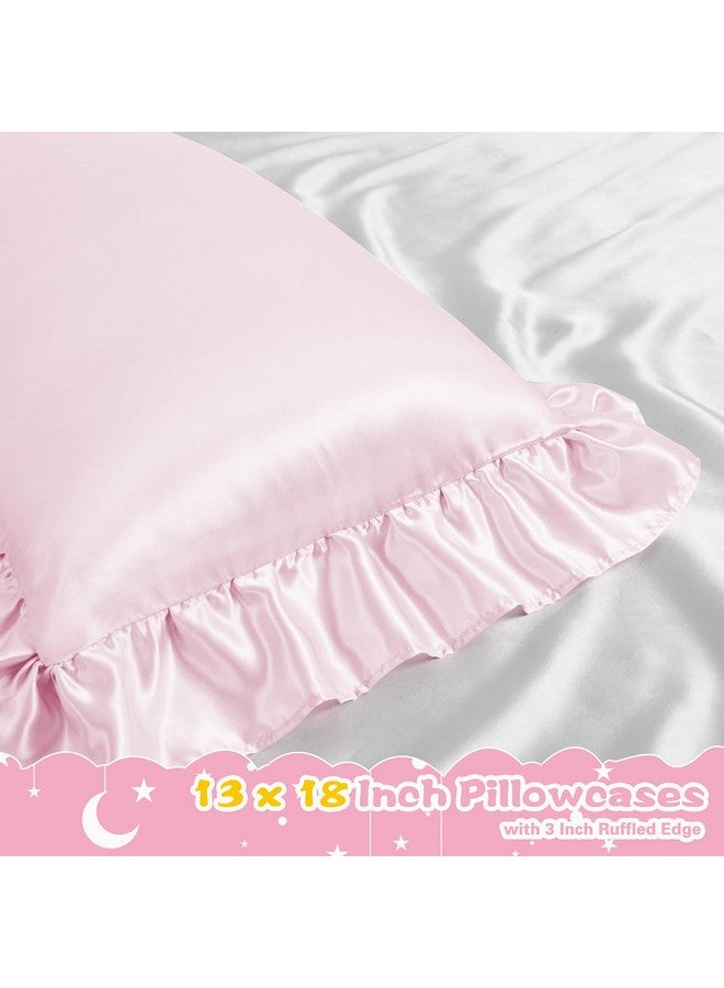 Entisn Ruffle Satin Toddler Pillowcase Set of 2, 13 x 18 Inch Toddler Silky Pillow Covers with Envelope Closure, Anti Wrinkle Soft Travel Pillow Case Nursery Pillow Sham for Girls, Boys (Baby Pink) - Image 3
