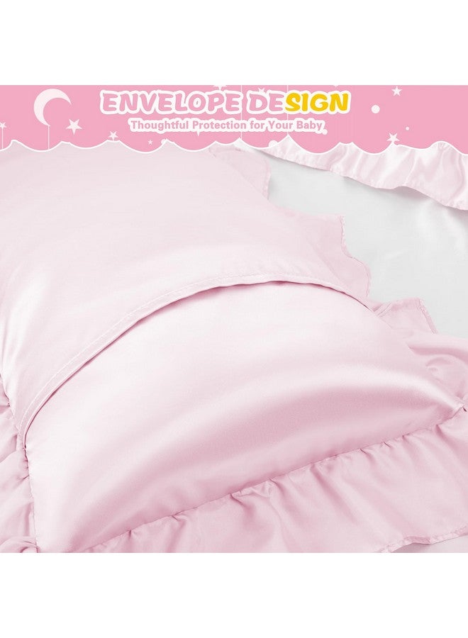 Entisn Ruffle Satin Toddler Pillowcase Set of 2, 13 x 18 Inch Toddler Silky Pillow Covers with Envelope Closure, Anti Wrinkle Soft Travel Pillow Case Nursery Pillow Sham for Girls, Boys (Baby Pink) - Image 4