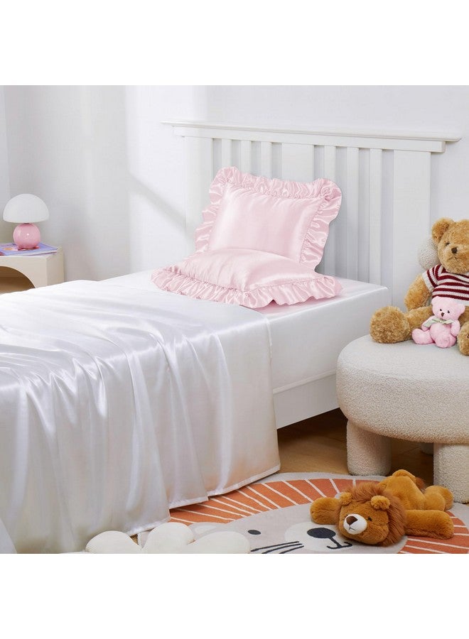 Entisn Ruffle Satin Toddler Pillowcase Set of 2, 13 x 18 Inch Toddler Silky Pillow Covers with Envelope Closure, Anti Wrinkle Soft Travel Pillow Case Nursery Pillow Sham for Girls, Boys (Baby Pink) - Image 5