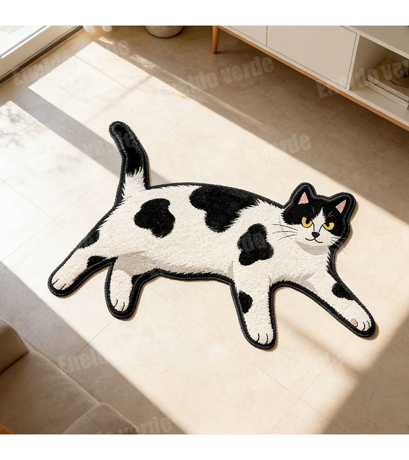 Thickened 8mm High Quality Velvet Dot Base Irregular Shape Decorative Rug 15.75x23.62 Inch Black And White Mixed Color Kitten Mat For Bedroom Living Room Entrance Carpet Soft Comfortable Foot Mat Home Decor - Image 4