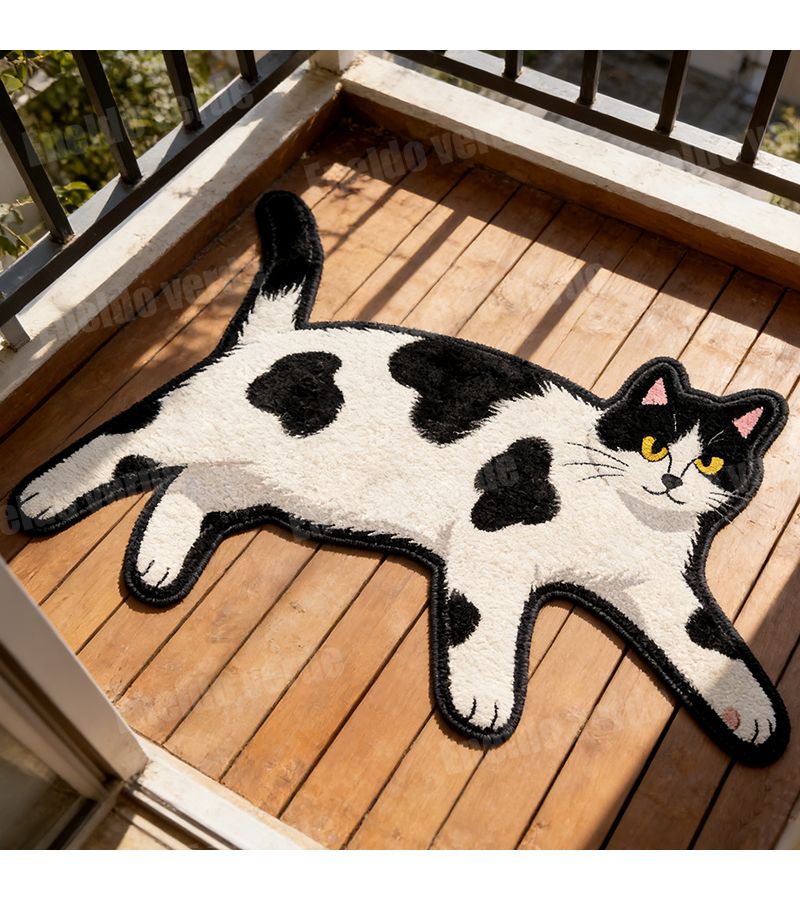 Thickened 8mm High Quality Velvet Dot Base Irregular Shape Decorative Rug 15.75x23.62 Inch Black And White Mixed Color Kitten Mat For Bedroom Living Room Entrance Carpet Soft Comfortable Foot Mat Home Decor - Image 1
