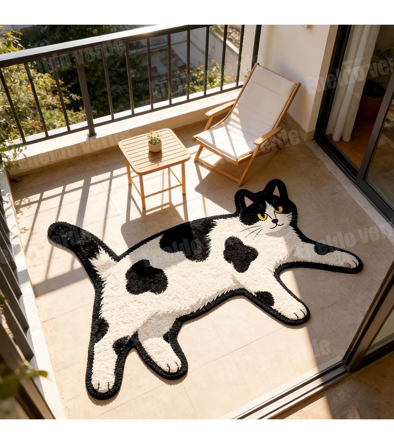 Thickened 8mm High Quality Velvet Dot Base Irregular Shape Decorative Rug 15.75x23.62 Inch Black And White Mixed Color Kitten Mat For Bedroom Living Room Entrance Carpet Soft Comfortable Foot Mat Home Decor - Image 5