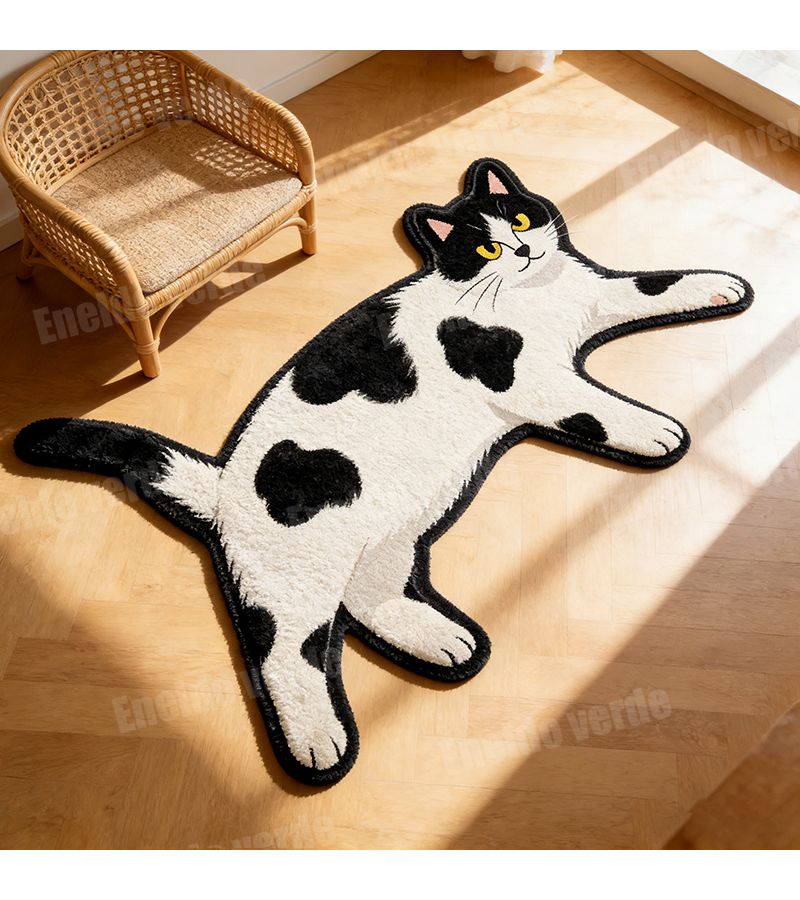 Thickened 8mm High Quality Velvet Dot Base Irregular Shape Decorative Rug 15.75x23.62 Inch Black And White Mixed Color Kitten Mat For Bedroom Living Room Entrance Carpet Soft Comfortable Foot Mat Home Decor - Image 2