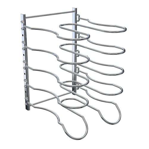 CAXXA Heavy Duty Pan Rack, Pot Lid Rack, Kitchen Cabinet Pantry Cookware Organizer Rack Holder with 5 Adjustable Dividers, Chrome - Image 5