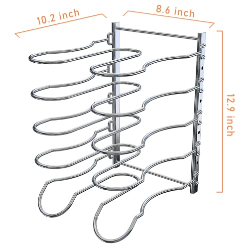 CAXXA Heavy Duty Pan Rack, Pot Lid Rack, Kitchen Cabinet Pantry Cookware Organizer Rack Holder with 5 Adjustable Dividers, Chrome - Image 2