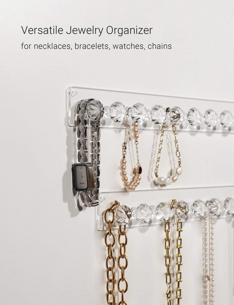 Zreal Necklace Holder, Acrylic Necklace Hanger, Wall Jewelry Organizer with 10 Jewelry Hooks in Seashell Shape (2-pack Clear) - Image 3