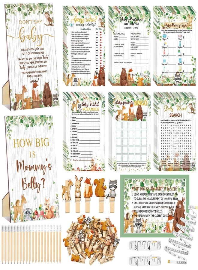 Funnymoom 426 Pcs Woodland Baby Shower Games Set-8 Games, Includes Baby Shower Bingo, Price is Right, Guess Who, Word Scramble, Prediction and Advice, How Big is Mommy's Belly, Don't Say The Words - Image 1