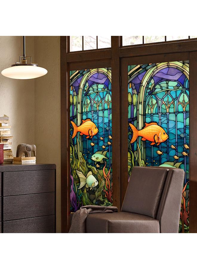 الأزرق جي دبليو BL112 -170 زهرة البحر ملصق زجاج إلكتروستاتيكي PVC ملصق نافذة خالي من الغراء ملصق زجاج نافذة ديكور المنزل - Image 5