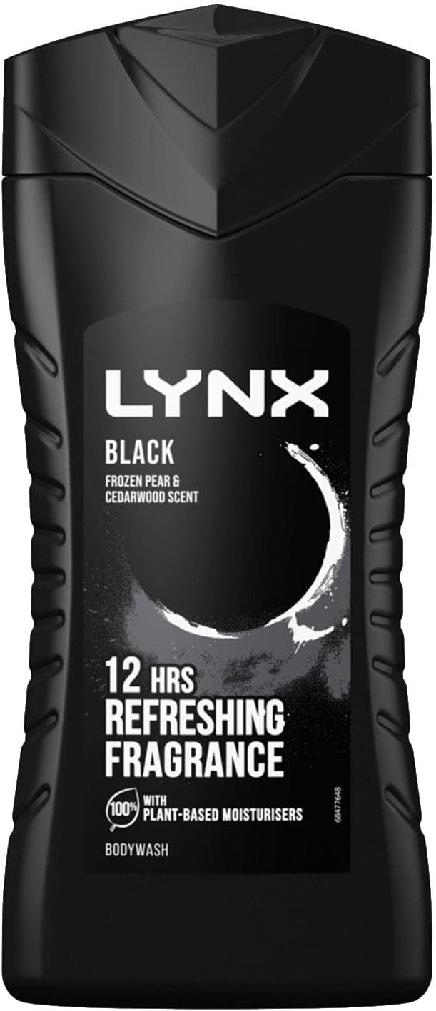 Lynx Men Black 3in1 Hair Face and Body Wash Shower Gel with a Frozen pear Cedarwood Scent for an All Day Fresh Clean Feel 225 ml