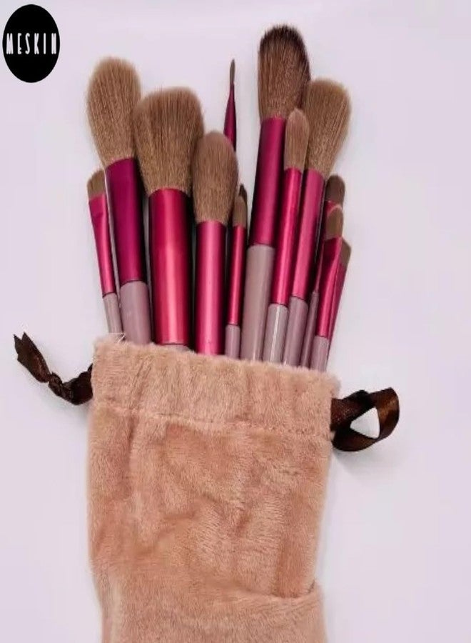 MESKIN 13 Pcs Makeup Brushes Set with Travel Storage Pouch - Professional Face, Eye, Blending, Powder, Concealer, Highlighter Brush Kit - Soft Nylon Hair (Brown with Velvet Pouch) - Image 2