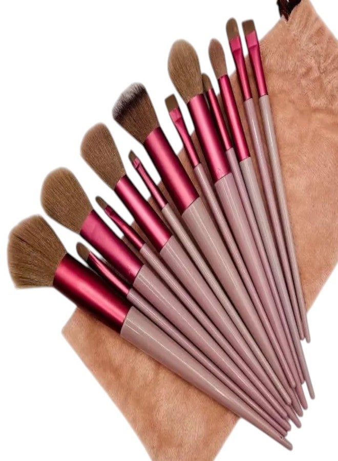 MESKIN 13 Pcs Makeup Brushes Set with Travel Storage Pouch - Professional Face, Eye, Blending, Powder, Concealer, Highlighter Brush Kit - Soft Nylon Hair (Brown with Velvet Pouch) - Image 1