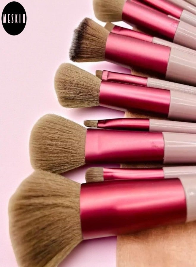 MESKIN 13 Pcs Makeup Brushes Set with Travel Storage Pouch - Professional Face, Eye, Blending, Powder, Concealer, Highlighter Brush Kit - Soft Nylon Hair (Brown with Velvet Pouch) - Image 4