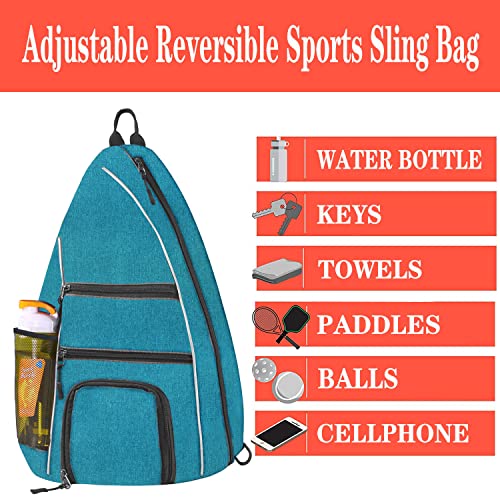 LLYWCM Pickleball Bag | Reversible Crossbody Sling Backpack for Paddle, Tennis, Racket and Travel - Women Men (Blue-Green) - Image 4
