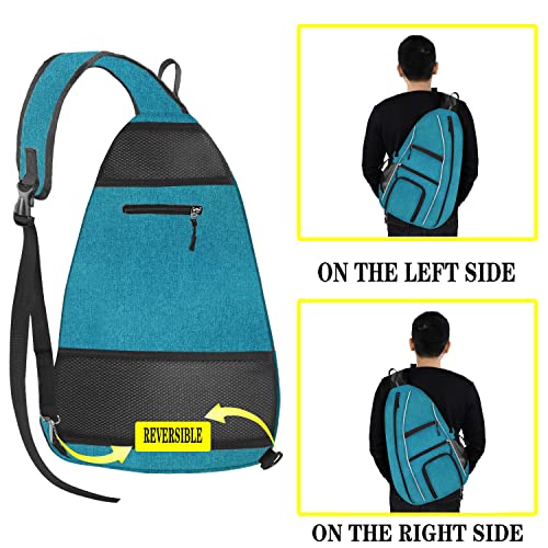 LLYWCM Pickleball Bag | Reversible Crossbody Sling Backpack for Paddle, Tennis, Racket and Travel - Women Men (Blue-Green) - Image 5