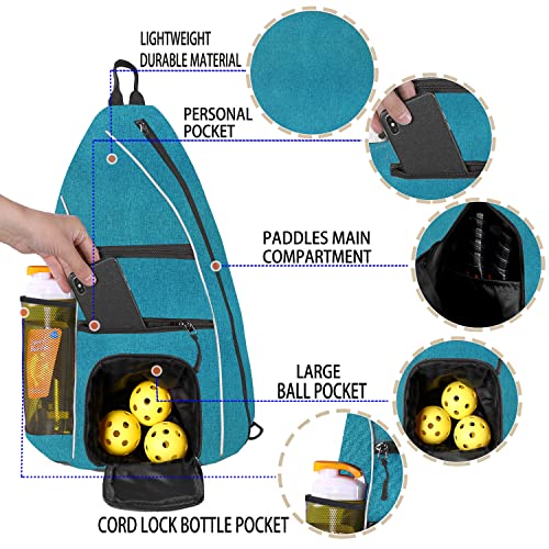 LLYWCM Pickleball Bag | Reversible Crossbody Sling Backpack for Paddle, Tennis, Racket and Travel - Women Men (Blue-Green) - Image 2